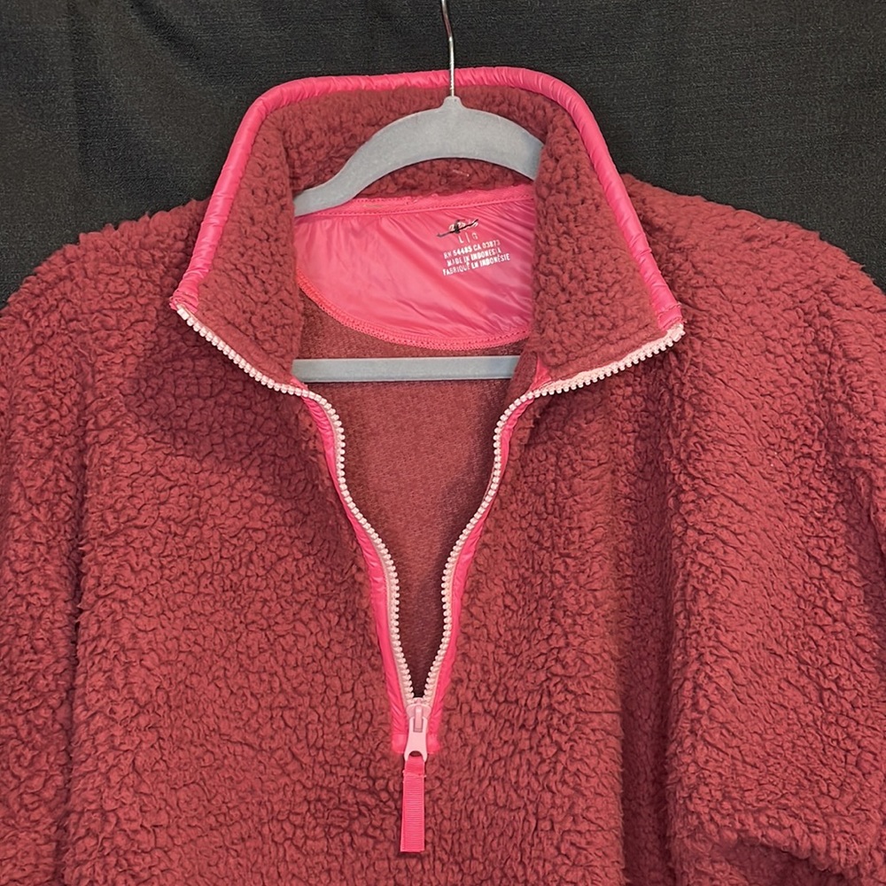 NWOT Aerie Dream Sherpa Quarter Zip Sweatshirt - Brick Stone - Size Large - Picture 7 of 15